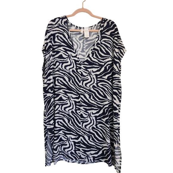 NWT Anne Cole Navy Zebra Shadow Swim Tunic Cover-up Resort Vacation XS/S - Picture 2 of 6